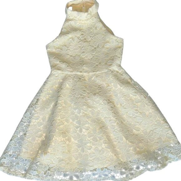Rare Editions Yellow Dress - Floral Crochet Overlay | Girls Size 7 Fit & Flare - Picture 1 of 8